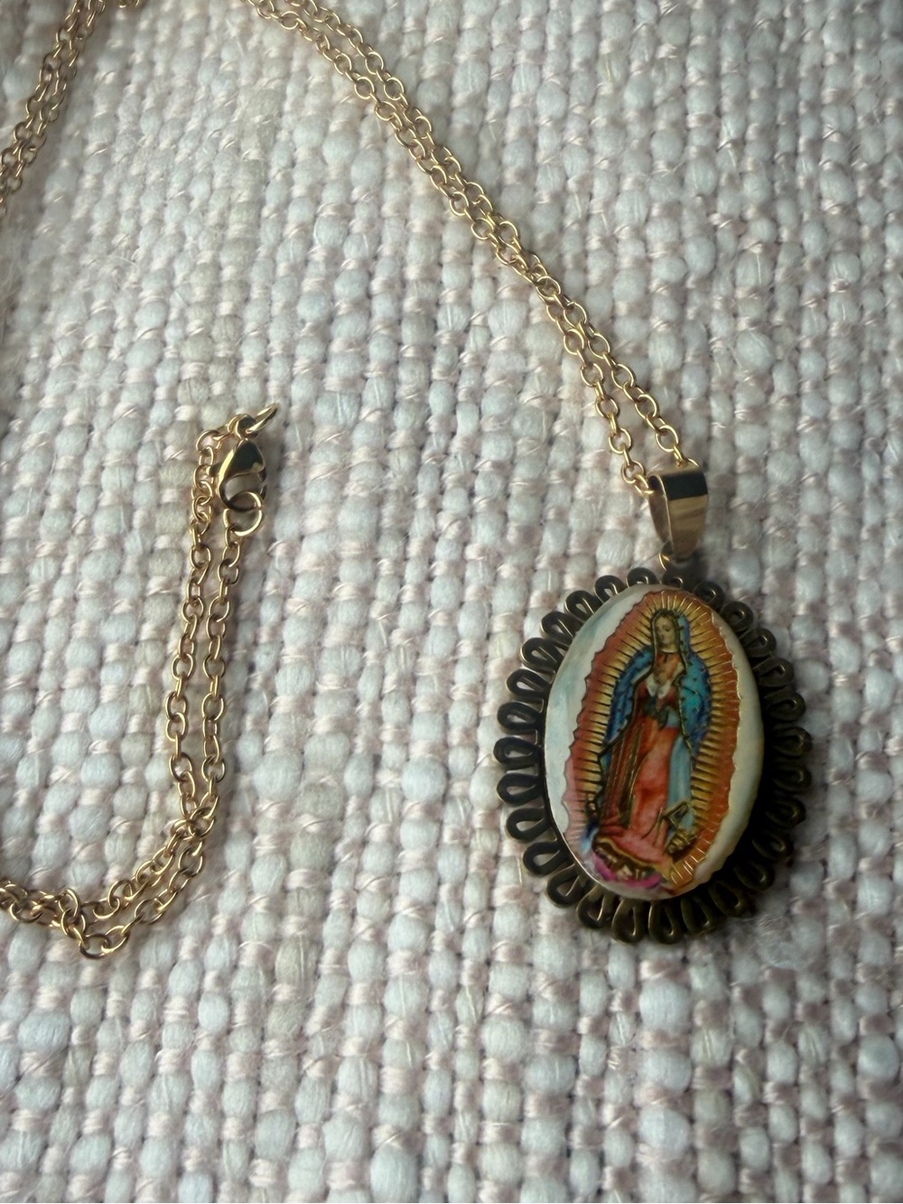 Gold Color Stainless Steel Our Lady of Guadalupe Necklace Religious Jewelry